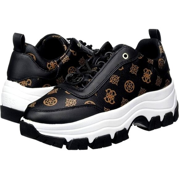 GUESS Women’s Bria Chunky Logo Sneaker Size 8 Black 4G Monogram Platform - Picture 1 of 13